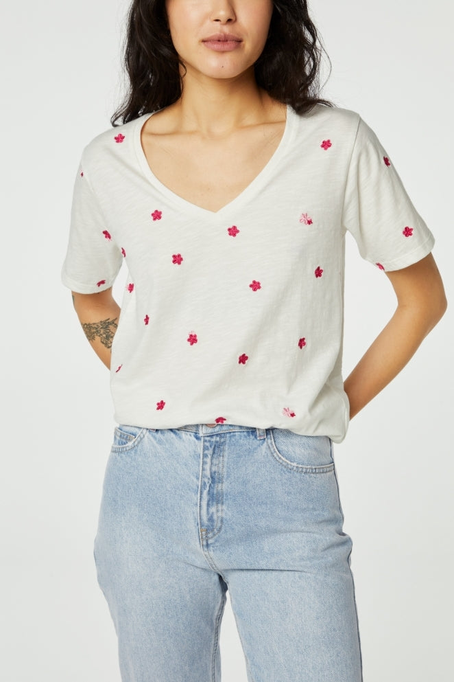 Phill V-neck Pink Flower T-shirt Fabienne chapot - second hand