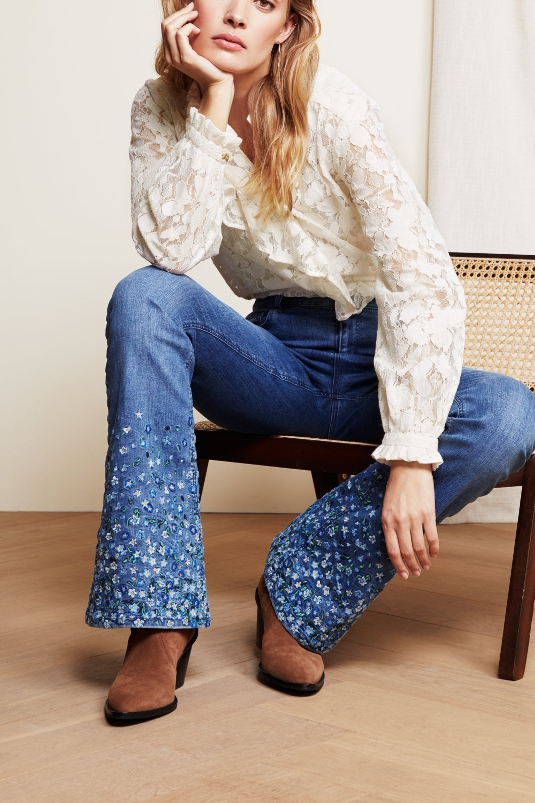 Eva Denim Emb Flare Trousers Fabienne chapot - second hand