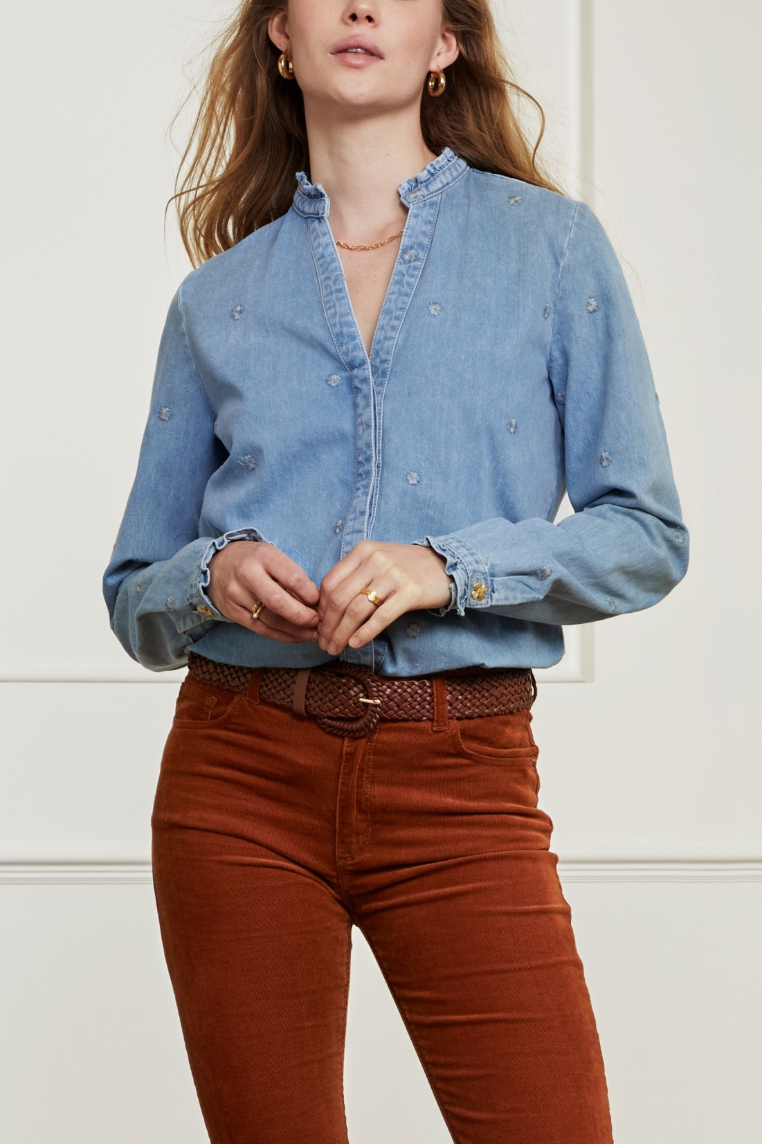 Frida Ruffle Denim Blouse Fabienne chapot - second hand